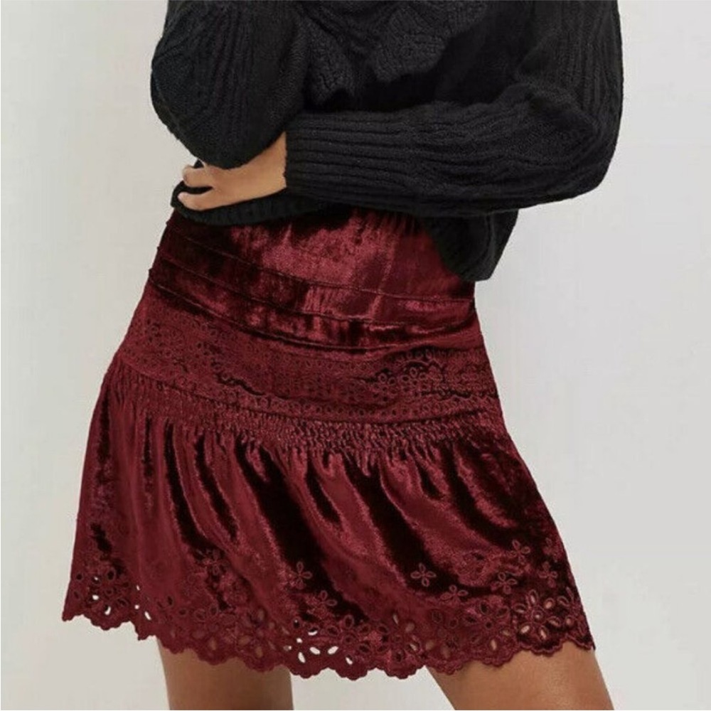 Anthropologie crushed velvet red skirt size 2